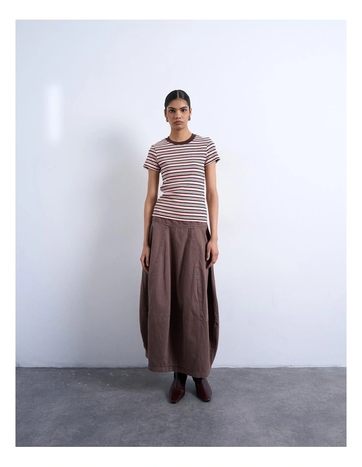 Sally Stripe Rib Short T-shirt in Pink image 3