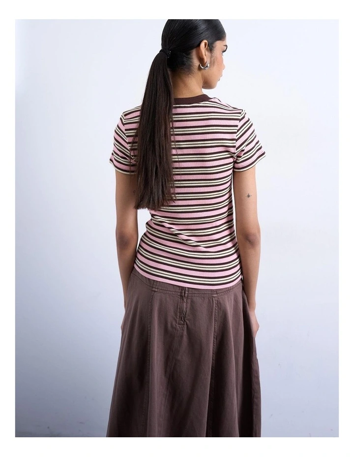 Sally Stripe Rib Short T-shirt in Pink image 4