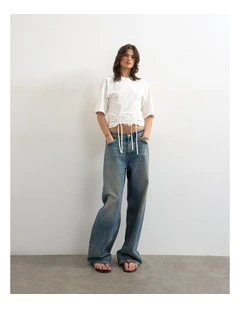 Para Striped High Neck Top in Ivory Cream