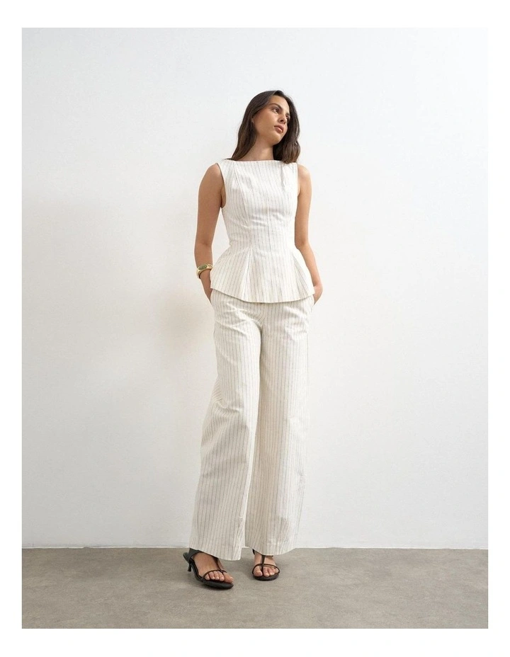 Para Striped High Neck Top in Ivory Cream image 1