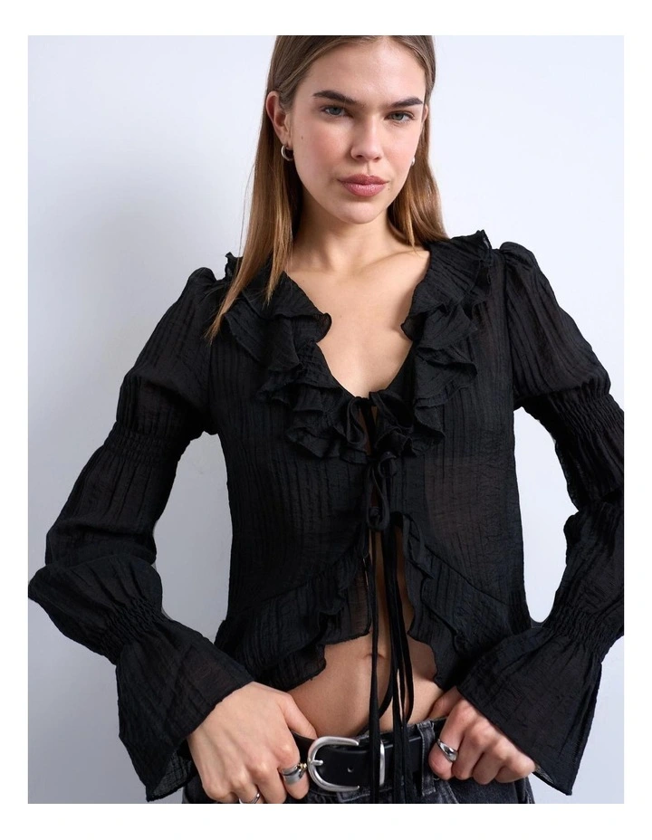Tsfiona Ruffle Top in Black image 2
