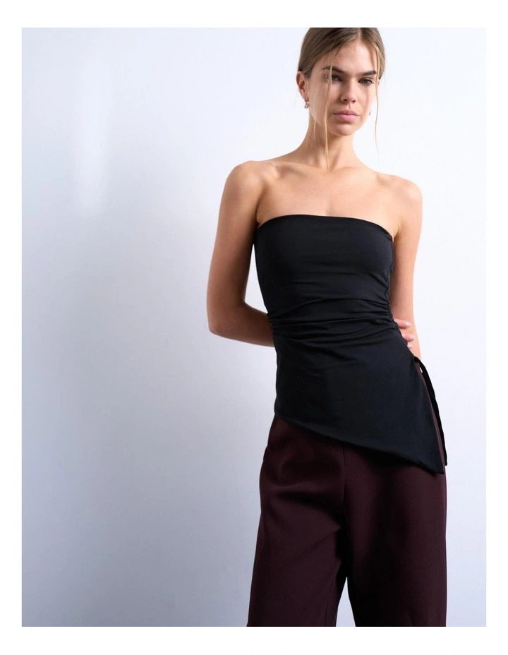 Jeans Rouching Bandeau Tube Top in Black image 2