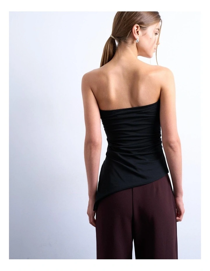 Jeans Rouching Bandeau Tube Top in Black image 4