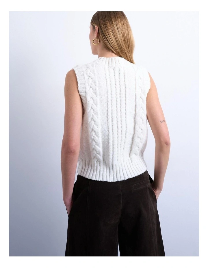 Marge Cable V-neck Polo Pullover in Ivory image 3