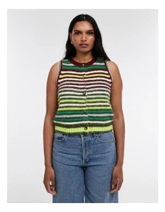 Caro Stripe O-Neck Vest in Brown