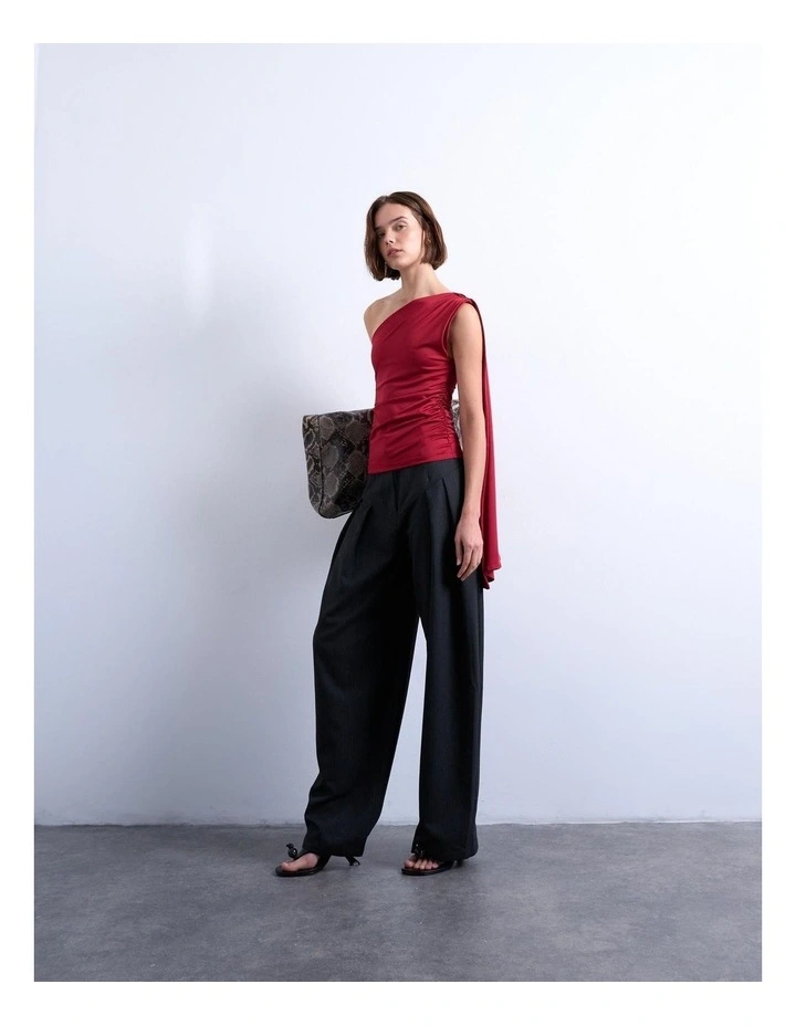 Katy One Shoulder Cape Top in Red image 1