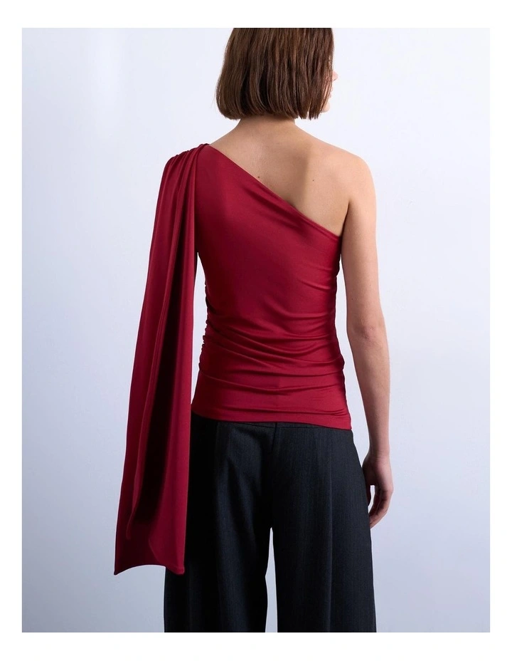 Katy One Shoulder Cape Top in Red image 3