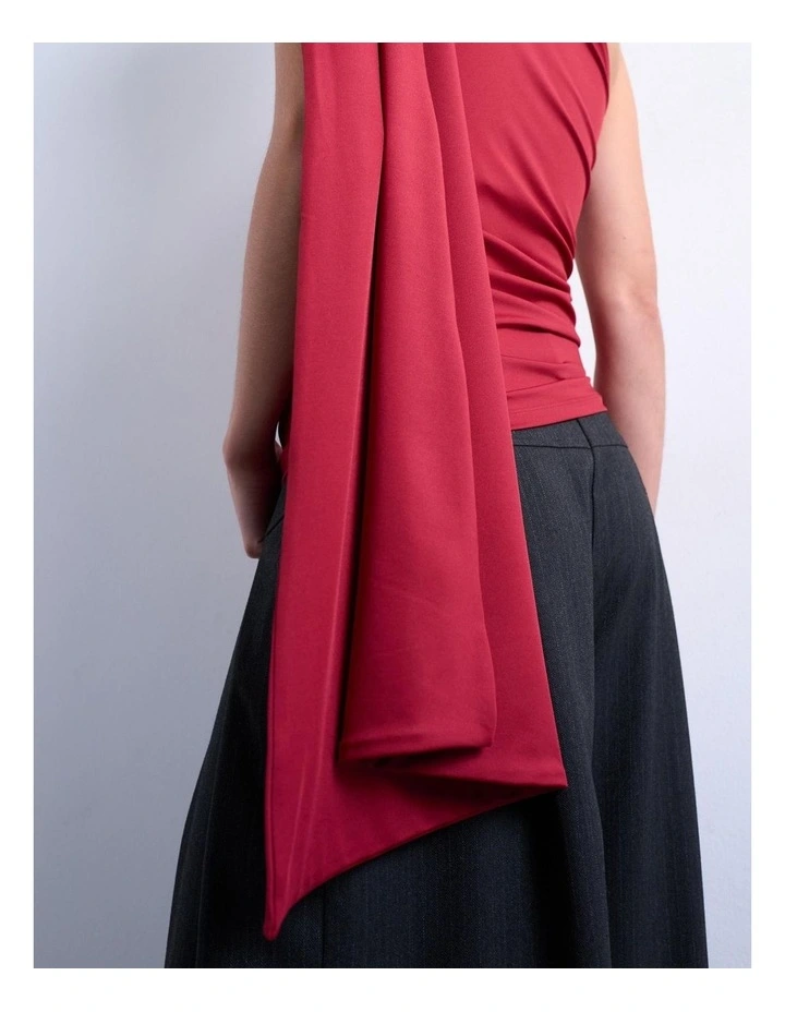Katy One Shoulder Cape Top in Red image 4