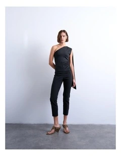 Katy One Shoulder Cape Top in Black