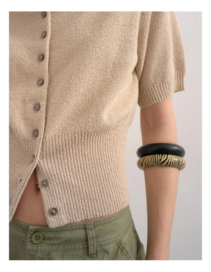 Kylie Cinch Waist Polo Pullover in Oatmeal image 2