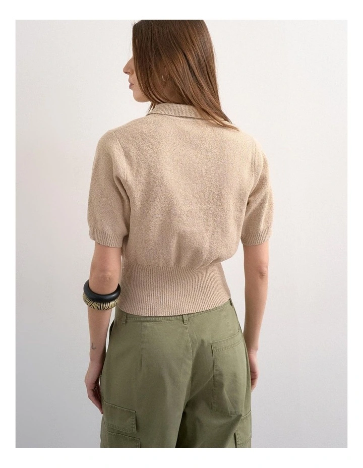 Kylie Cinch Waist Polo Pullover in Oatmeal image 3