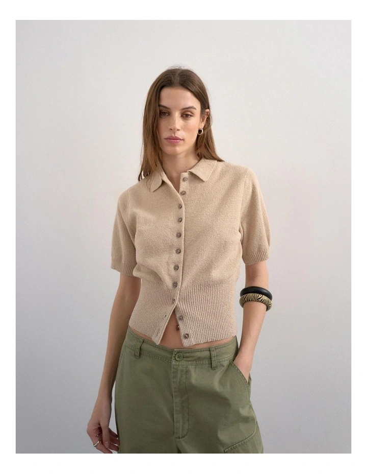 Kylie Cinch Waist Polo Pullover in Oatmeal image 4