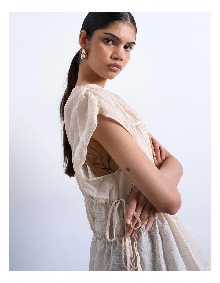 Ena Short Sleeve Tie Top in Ecru image 1