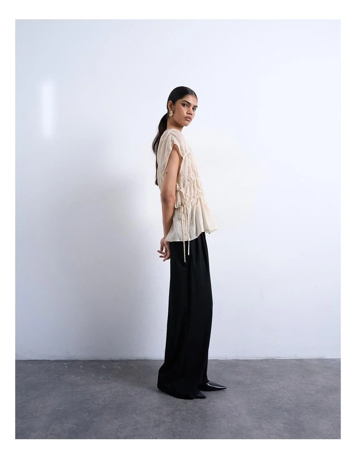 Ena Short Sleeve Tie Top in Ecru image 2