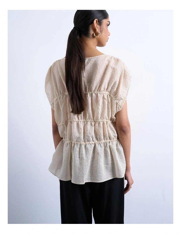 Ena Short Sleeve Tie Top in Ecru image 4