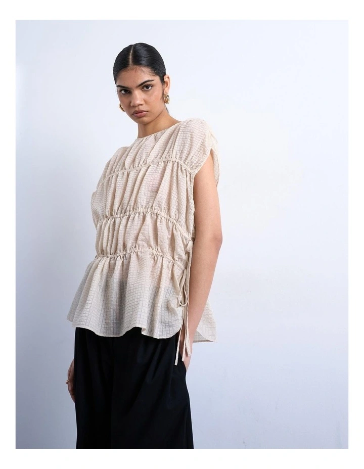 Ena Short Sleeve Tie Top in Ecru image 4