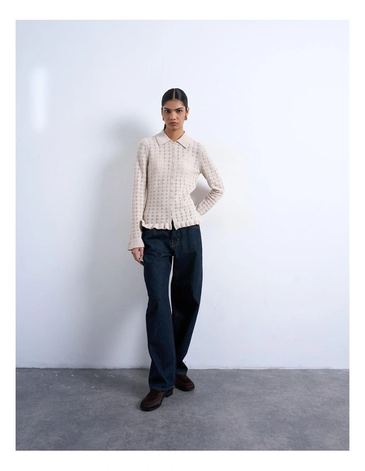 Emma Frill Button Pullover in Cream image 1