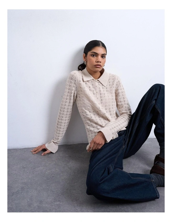 Emma Frill Button Pullover in Cream image 4