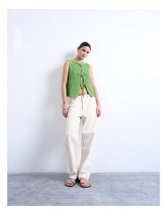 Caroline O-neck Tie Vest in Green