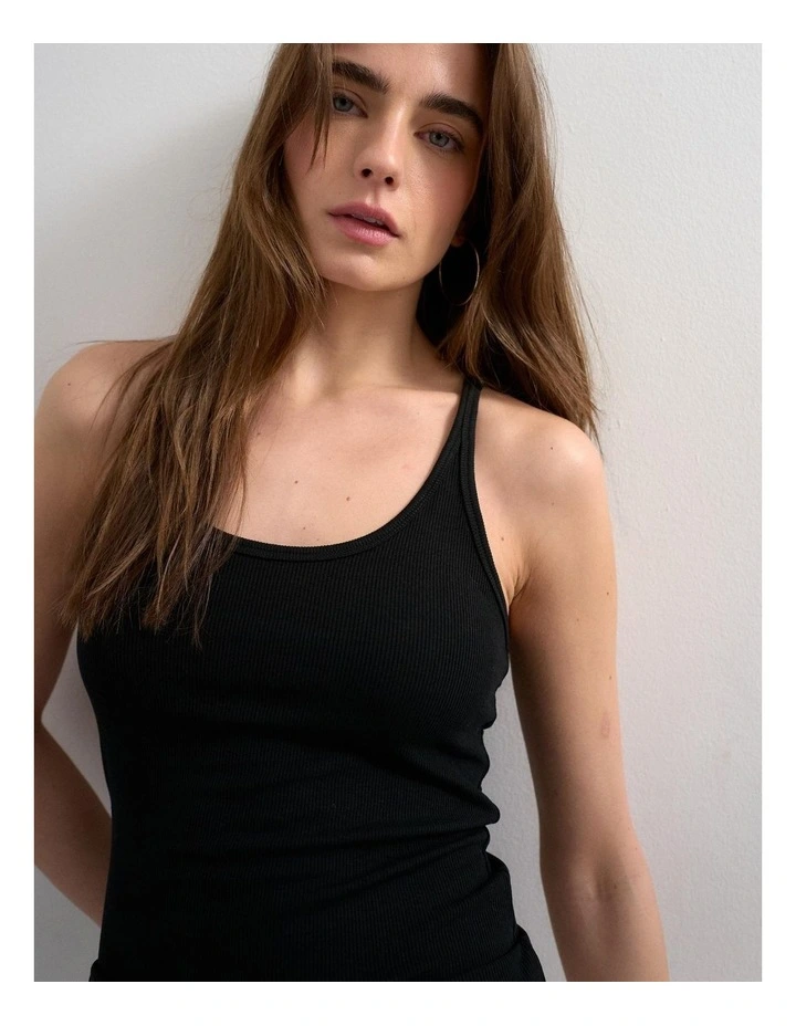 Henri Scoop Neck Tank Top in Black image 1