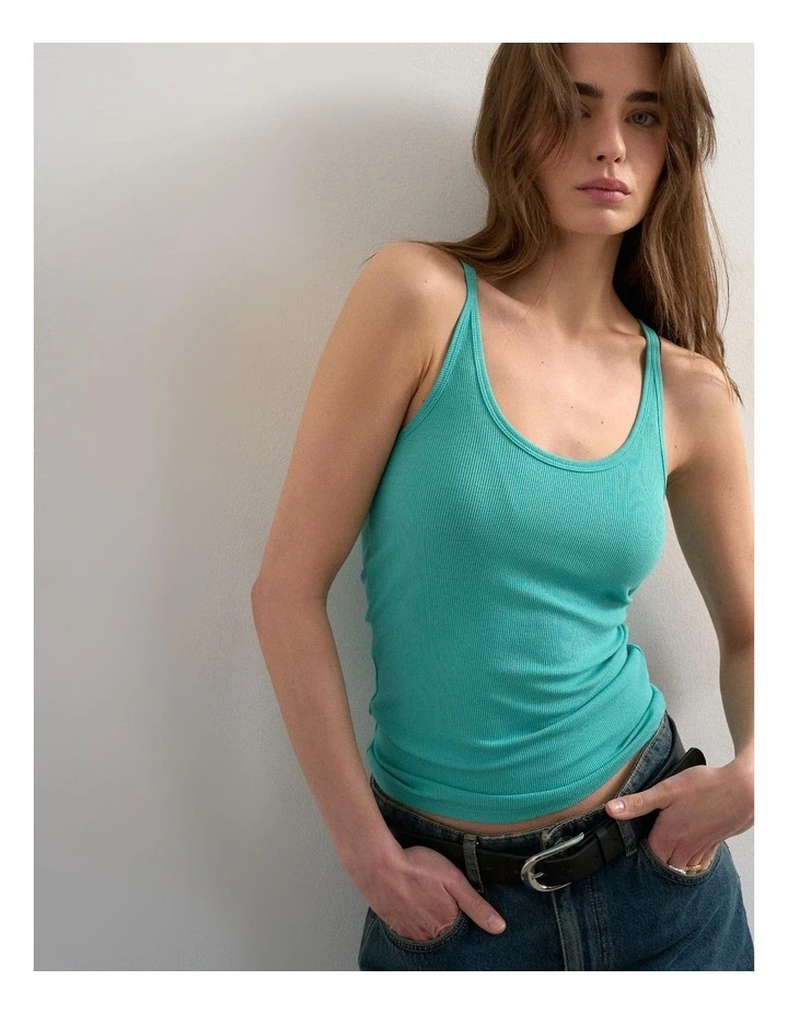 Henri Scoop Neck Tank Top in Blue image 2