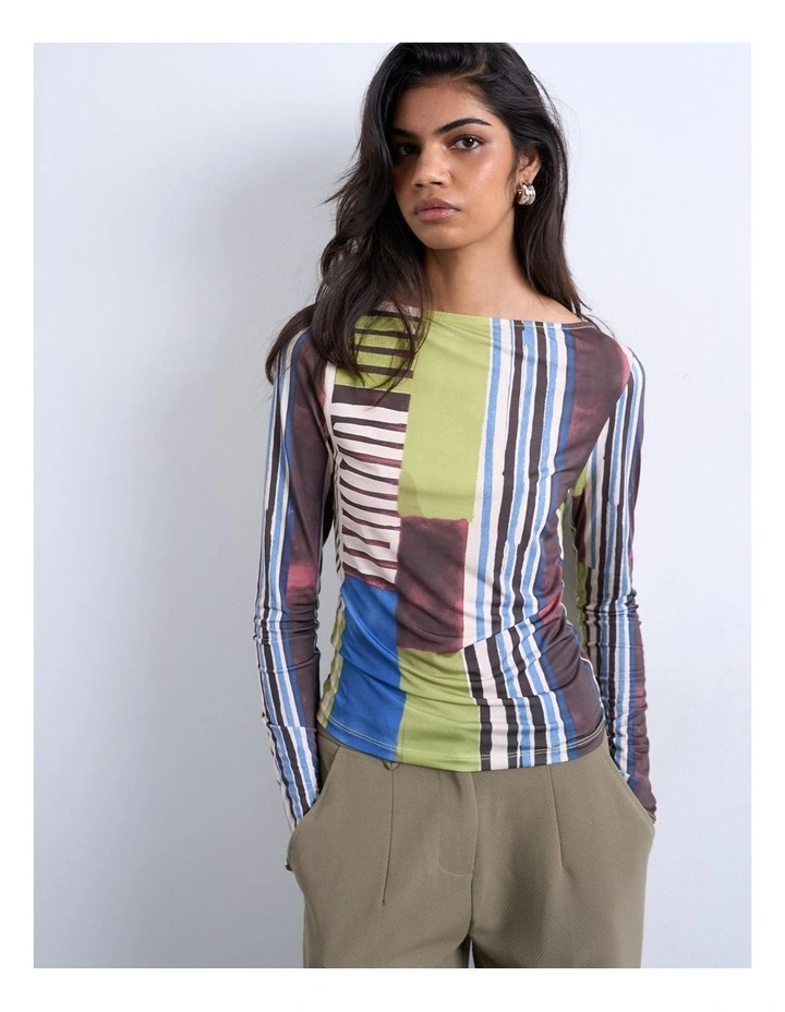 Caroline Stripe Top in Green image 1