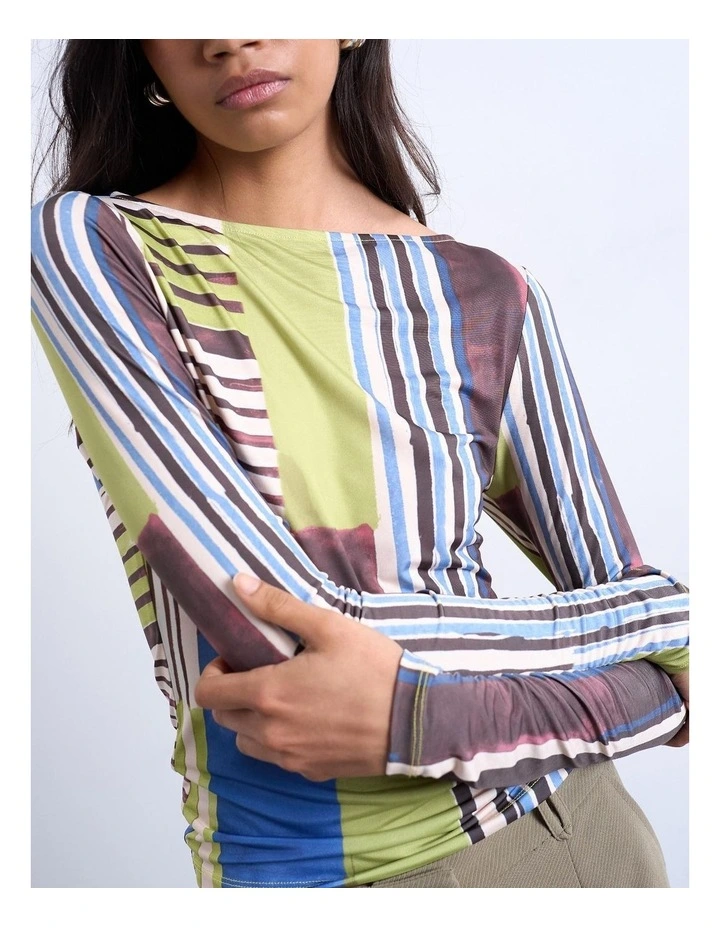 Caroline Stripe Top in Green image 2