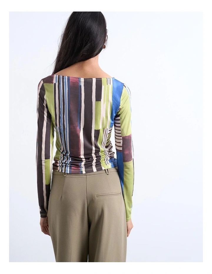 Caroline Stripe Top in Green image 4
