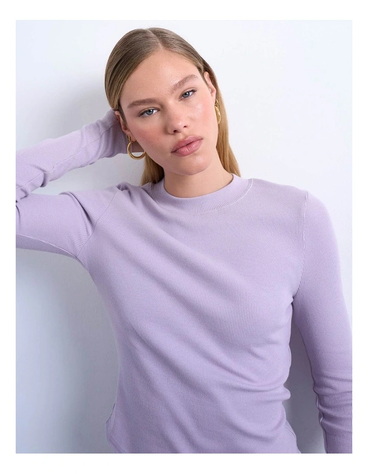 Bea Rib Curved Hem Top in Purple image 2