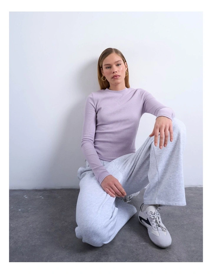 Bea Rib Curved Hem Top in Purple image 3