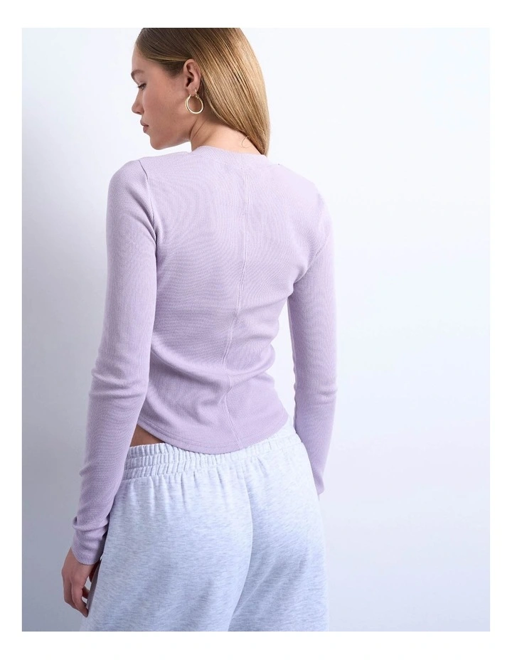 Bea Rib Curved Hem Top in Purple image 4
