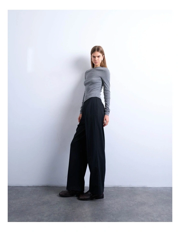 Bea Rib Curved Hem Top in Grey Marle image 2