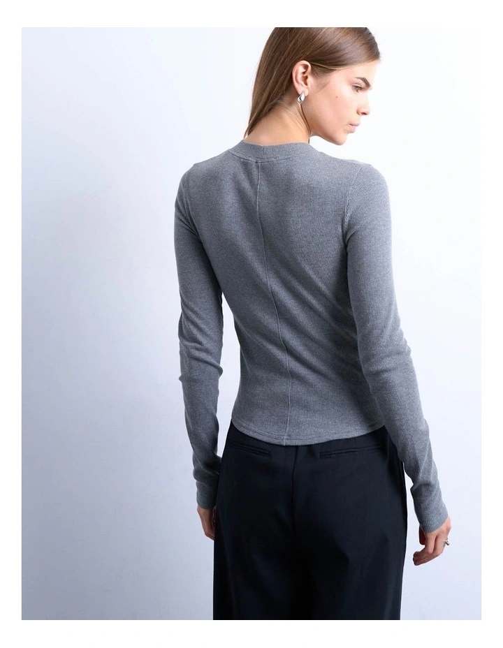 Bea Rib Curved Hem Top in Grey Marle image 4