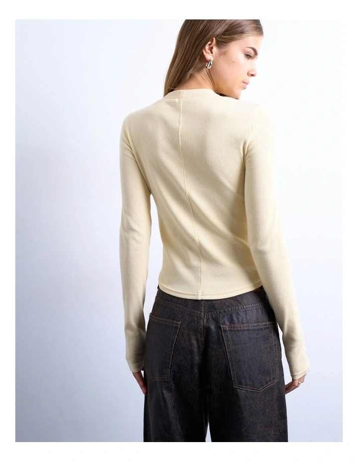 Bea Rib Curved Hem Top in White image 2