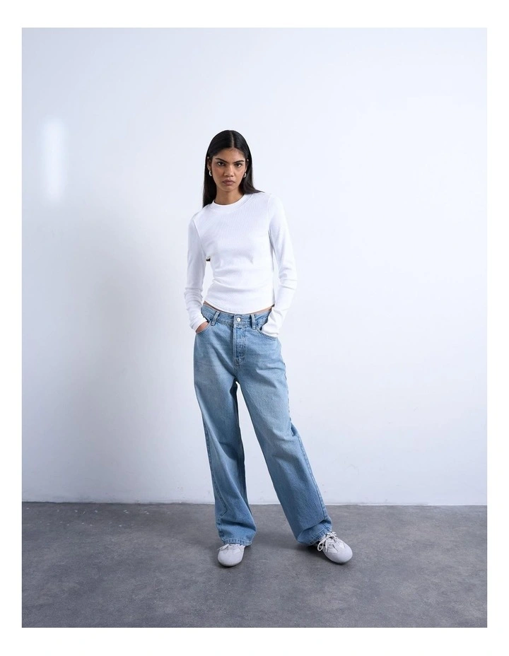 Bea Rib Curved Hem Top in White image 4