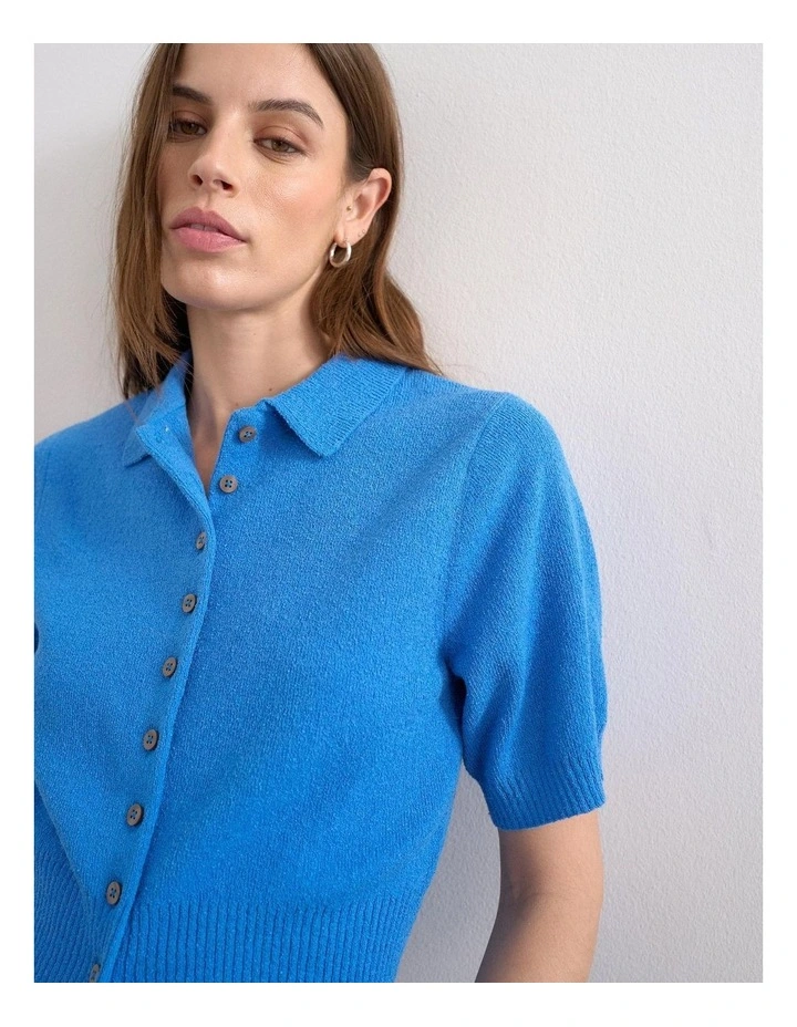 Kylie Short Sleeve Cinch Waist Polo Pullover in Blue image 2