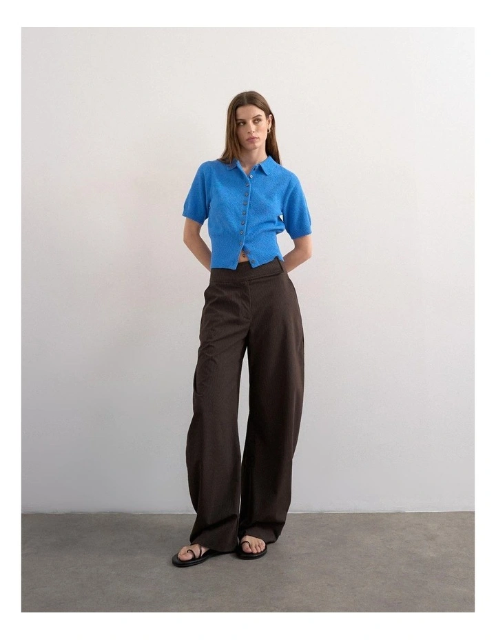 Kylie Short Sleeve Cinch Waist Polo Pullover in Blue image 4
