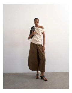 Arisa Asymmetric Twist Shoulder Top in Beige