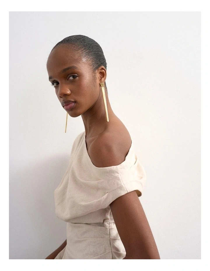 Arisa Asymmetric Twist Shoulder Top in Beige image 3