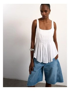 Mariam Curve Hem Top in White