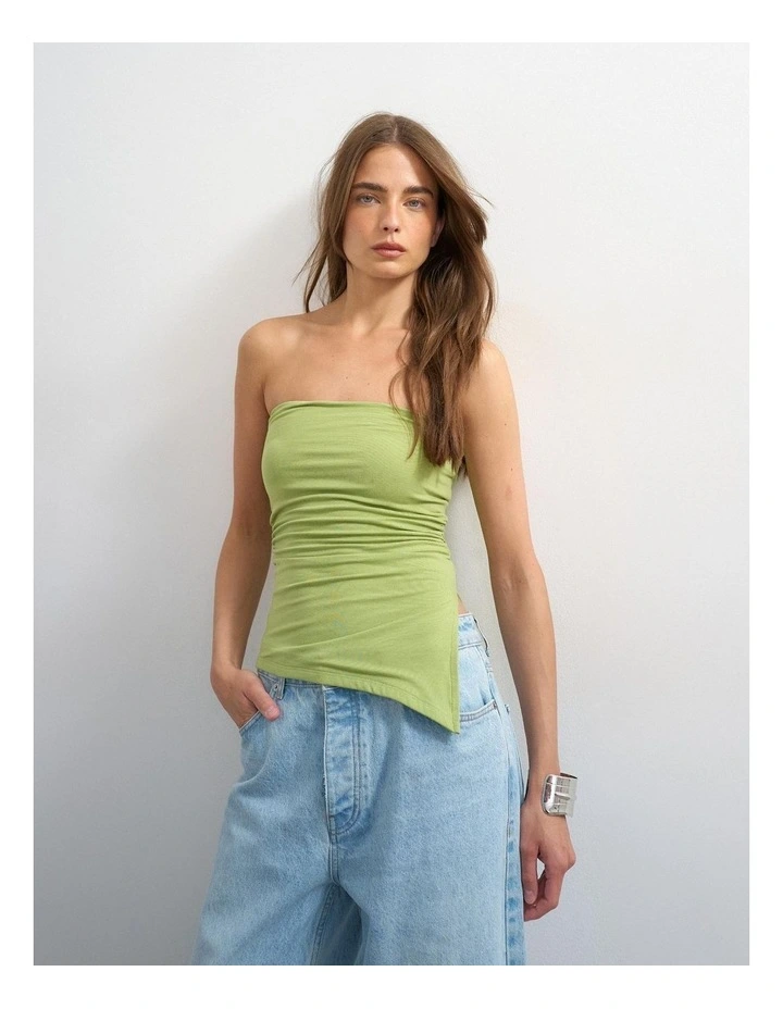 Madison Split Side Bandeau Top in Medium Green image 2