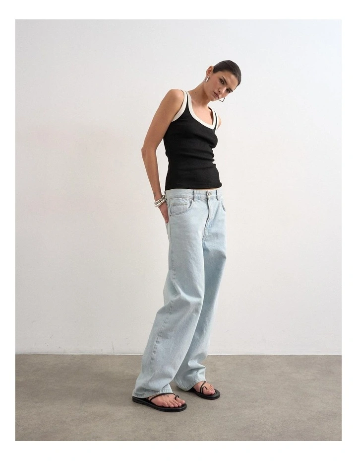 Raja Rib Scoop Neck Singlet in Black image 2