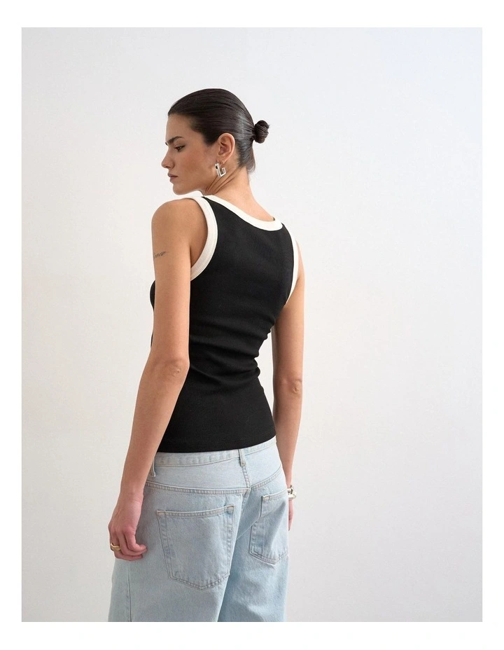 Raja Rib Scoop Neck Singlet in Black image 4