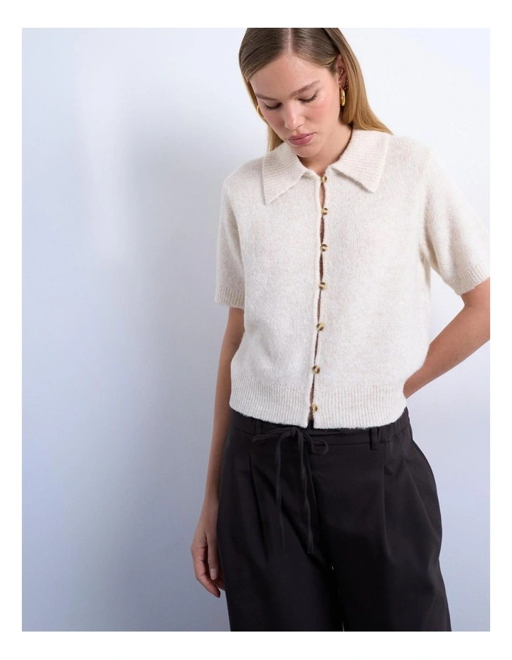 Cleo One Button Cardigan in Ivory image 1