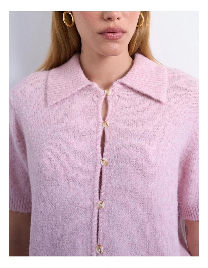 Cleo One Button Cardigan in Pink image 2