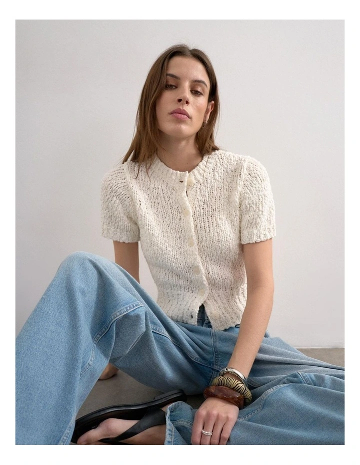 Collar Cardigan in Ivory image 2