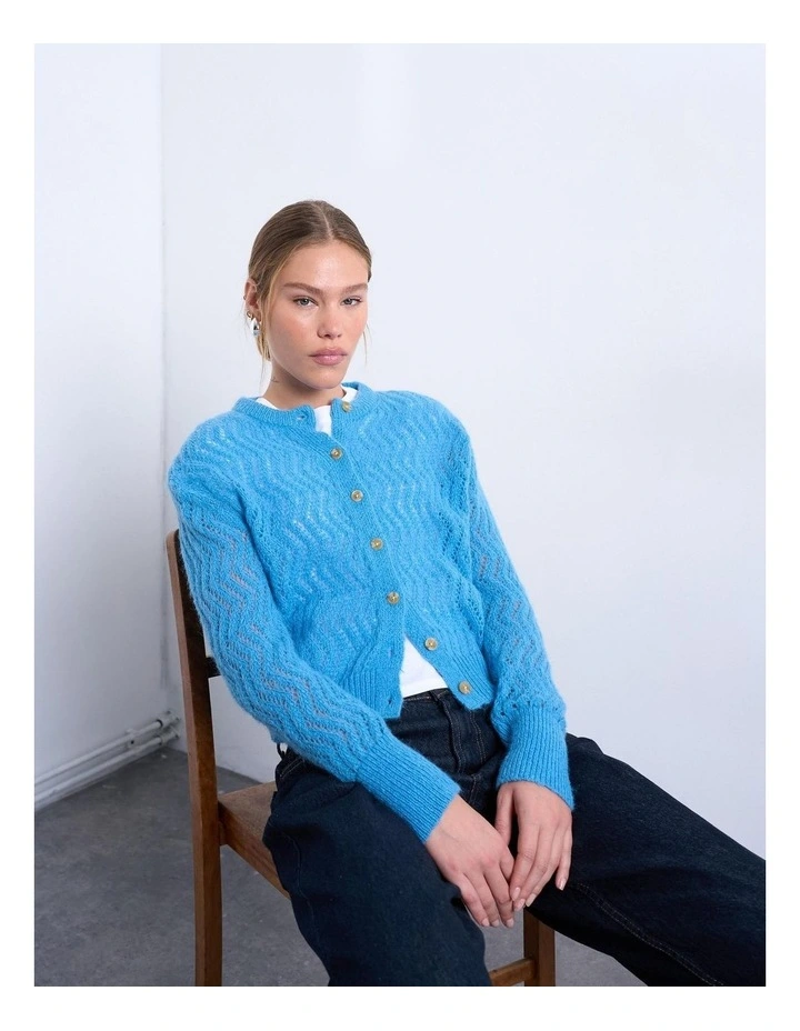 Pippi Pointelle O-Neck Cardigan in Blue image 1