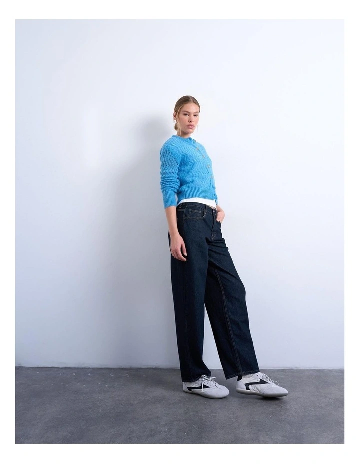 Pippi Pointelle O-Neck Cardigan in Blue image 2