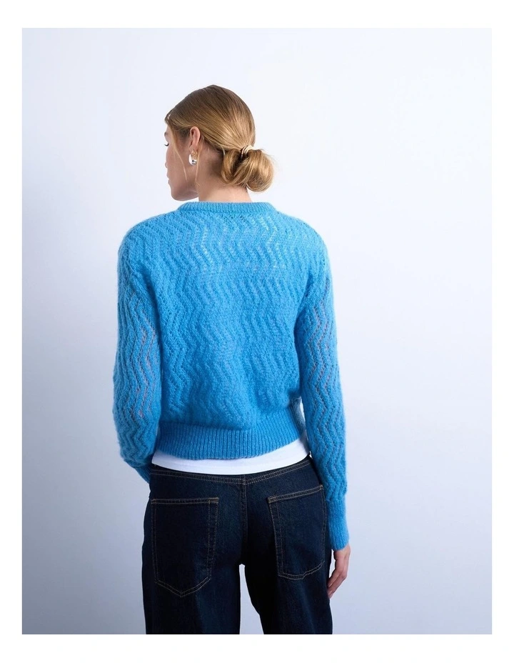 Pippi Pointelle O-Neck Cardigan in Blue image 4