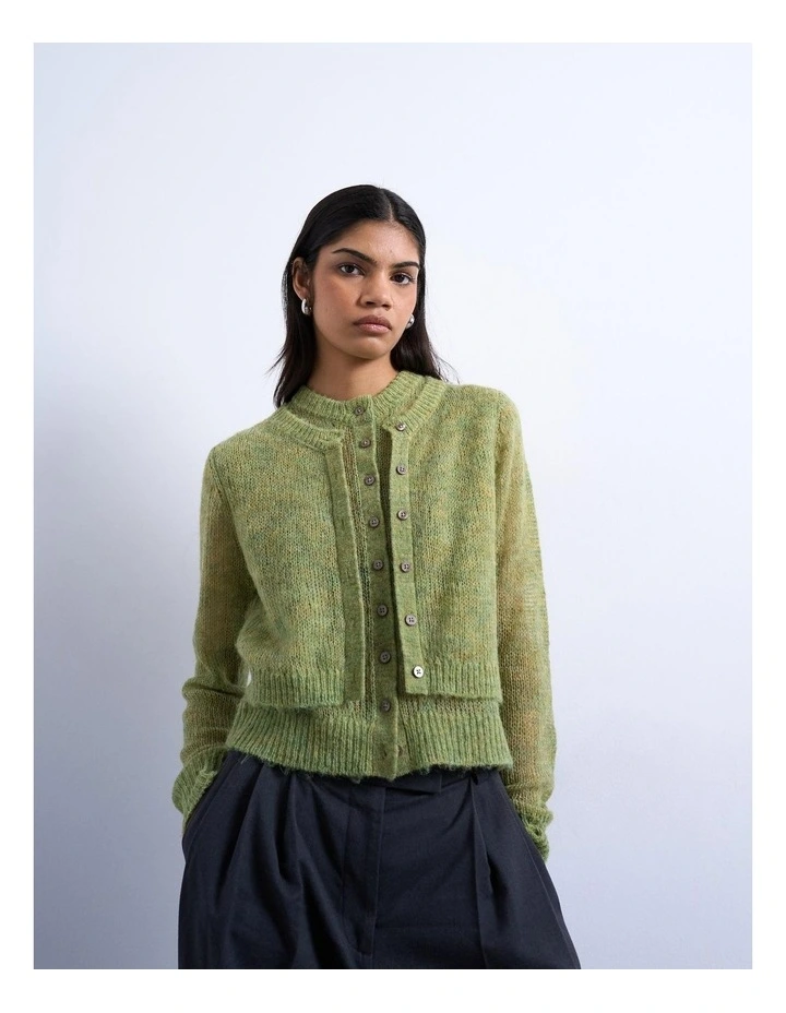 Ebba -Neck Cardigan in Green image 1